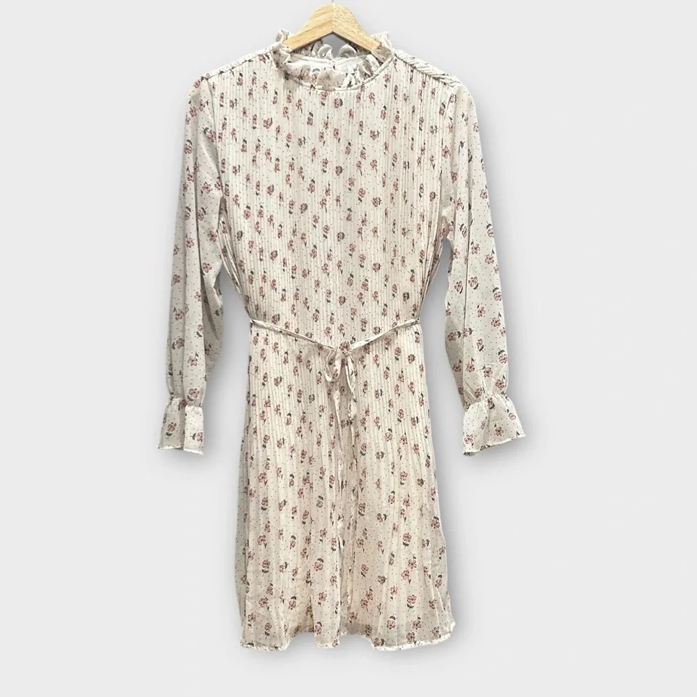 Carly Jean Los Angeles Floral Pleated Dress Small High Neck Cottage Core Prairie - Picture 2 of 9